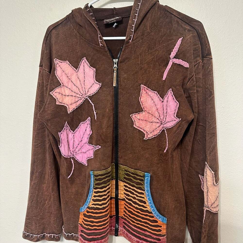 Vintage Kyber Outerwear Jacket Med Brown Fall Floral Embroidered Patchwork Y2K